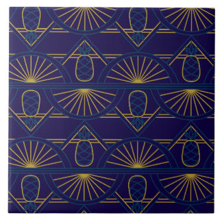 Art Deco Blue Gold Geometric Ceramic Tile