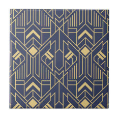 Art Deco Blue Gold Geometric Ceramic Tile at Zazzle