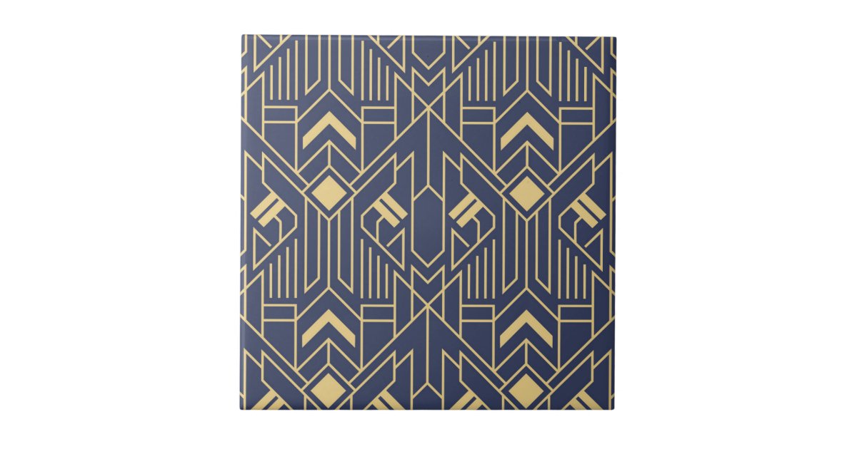 Art Deco Blue Gold Geometric Ceramic Tile Zazzle