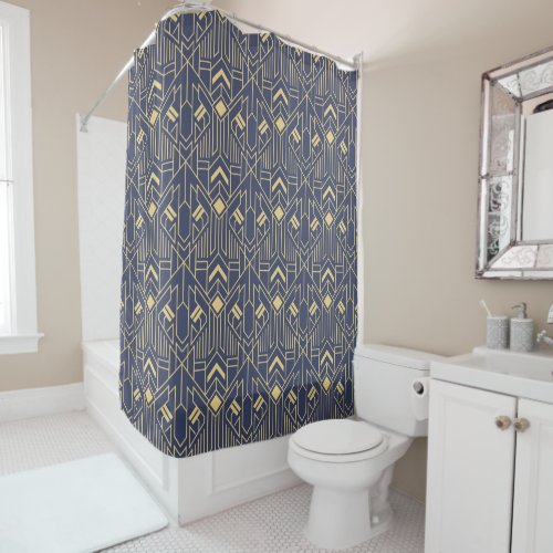 Art Deco Blue Gold Geometric Shower Curtain