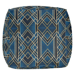 Art Deco Blue &amp; Gold Pattern - Cube Pouf