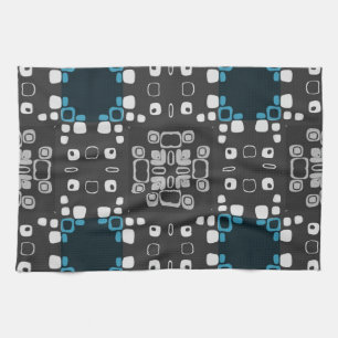 Art Deco Blue, Grey Floral Swirl Retro Abstract Kitchen Towel