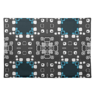 Art Deco Blue, Grey Floral Swirl Retro Abstract Placemat
