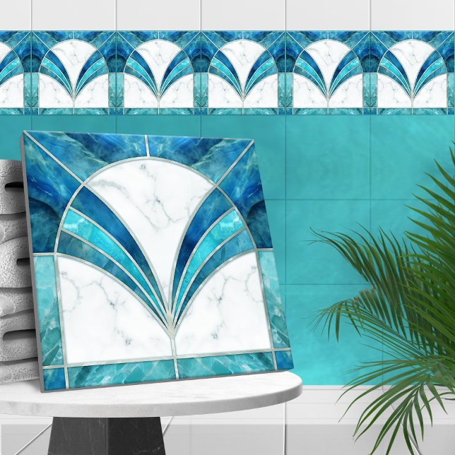 Art Deco Blue Marble and Aquamarine Ceramic Tile (Creator Uploaded)