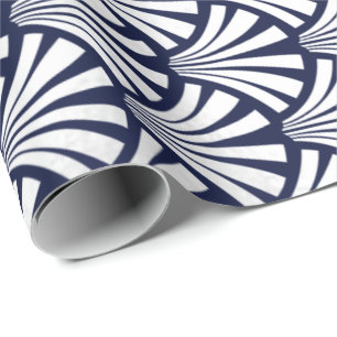 Art Deco Blue Navy Silver Gray Scales Seashells Wrapping Paper