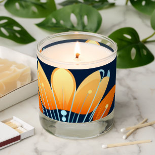 Art Deco blue orange flowers Scented Candle