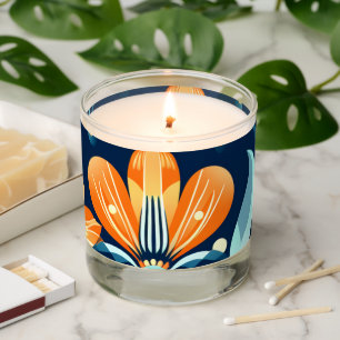 Art Deco blue orange flowers Scented Candle