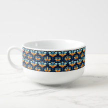 Art Deco blue orange flowers