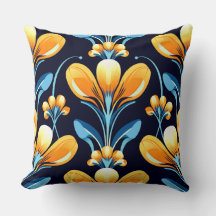 Art Deco blue orange flowers