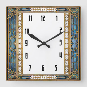Art Deco Blue Square Wall Clock