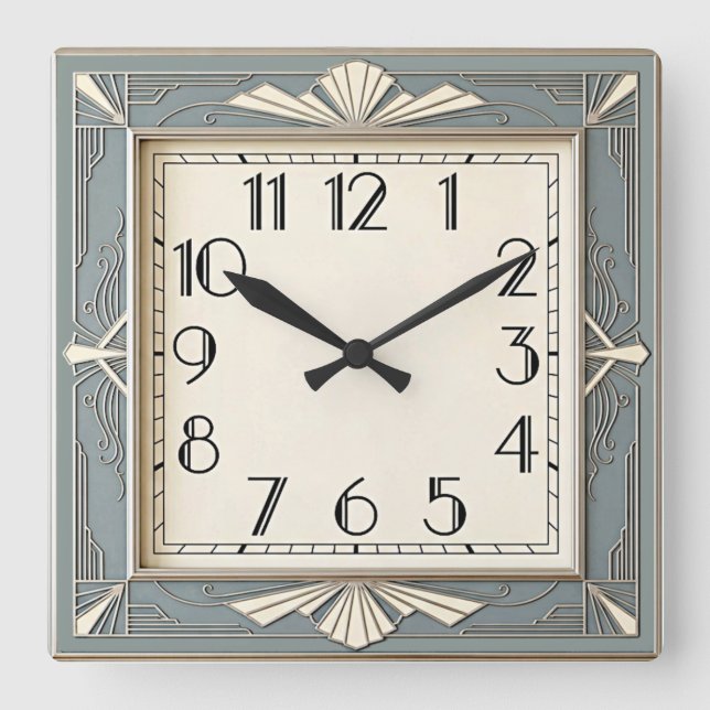 Art Deco Blue Square Wall Clock (Front)