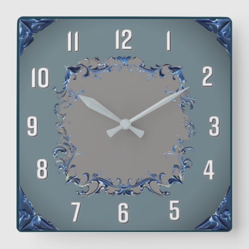 Art Deco blue Square Wall Clock