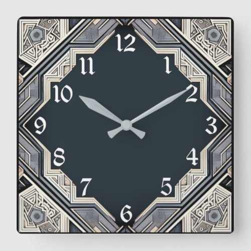 Art Deco Blue Square Wall Clock