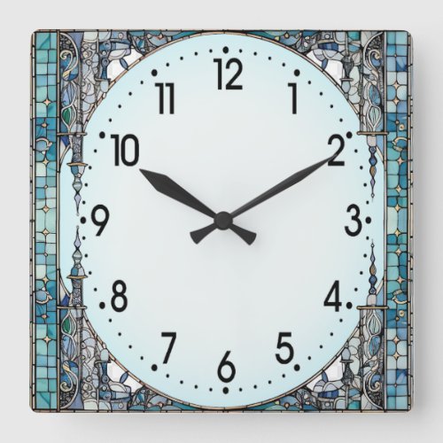 Art Deco Blue Square Wall Clock