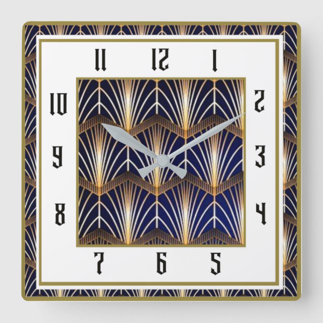 Art Deco Blue Square Wall Clock (Front)