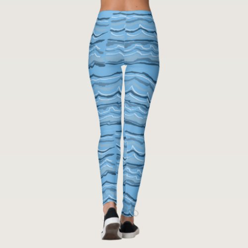 Art Deco Blue Waves Pattern   Leggings