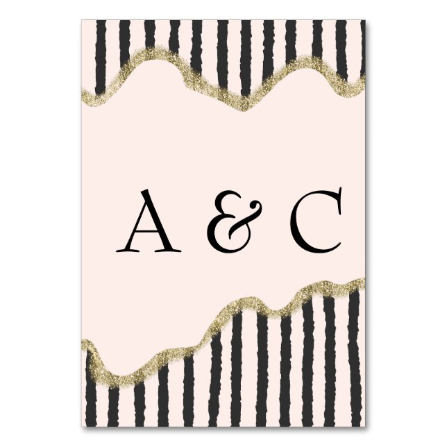 Art Deco Blush, Black & Gold Glam Wedding  Table Number (Front)