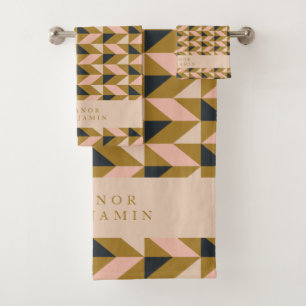 Art Deco Blush Gold Black Wedding Custom   Bath Towel Set