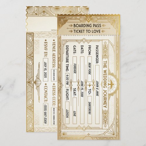 Art Deco boarding pass Wedding Card