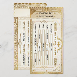 Art Deco boarding pass Wedding Card