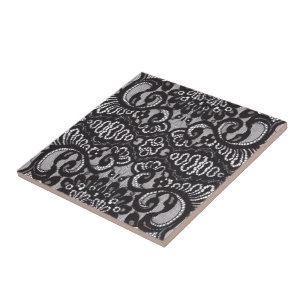 Art Deco Bohemian Chic floral Gothic black lace Ceramic Tile