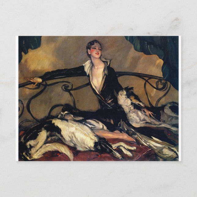 Art Deco Borzoi And Lady Lounging Postcard (Front)