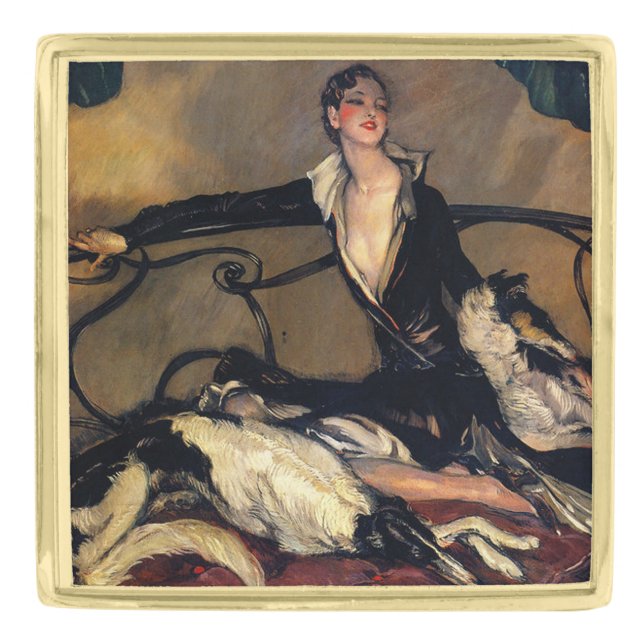 Art Deco borzoi Lapel Pin (Front)