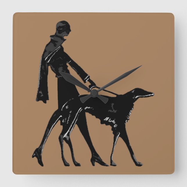 Art Deco Borzoi Stroll Clock (Front)