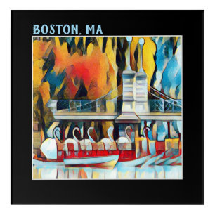 Art Deco Boston Swan Boats on black background