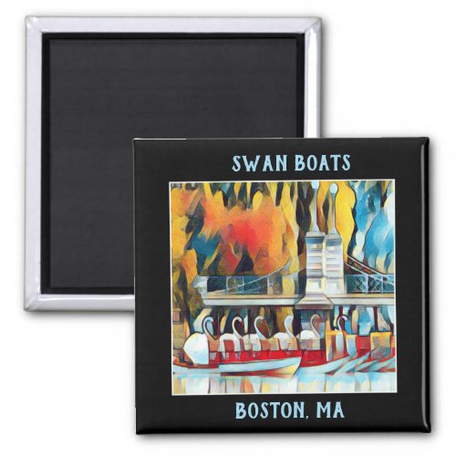Art Deco Boston Swan Boats on black background Magnet