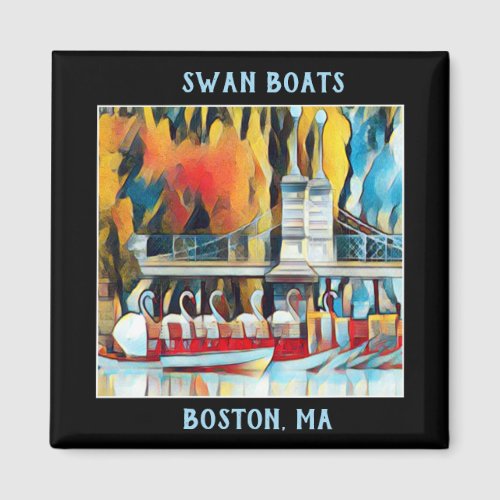 Art Deco Boston Swan Boats on black background Magnet