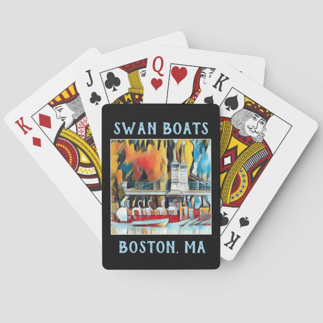 Art Deco Boston Swan Boats on black background Poker Cards (Back)