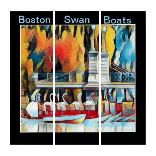 Art Deco Boston Swan Boats triptych