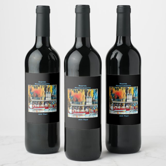 Art Deco Boston Swan Boats   Wine Label (Bottles)