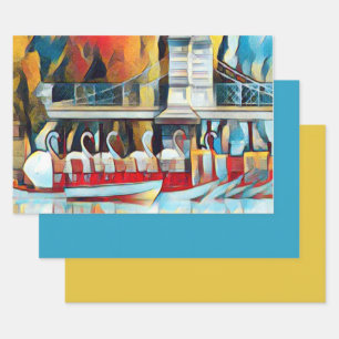 Art Deco Boston Swan Boats Wrapping Paper Sheets