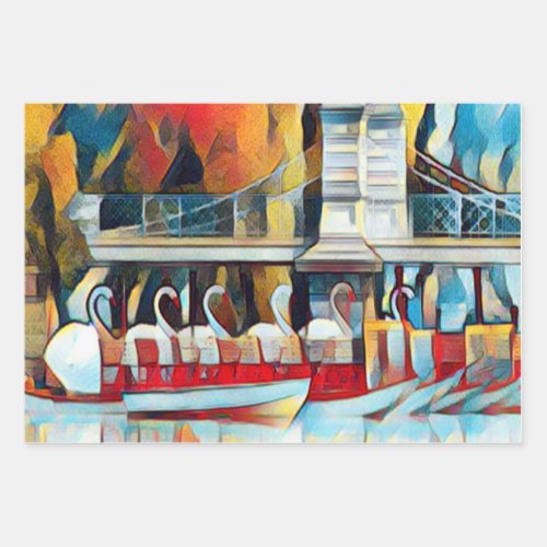 Art Deco Boston Swan Boats  Wrapping Paper Sheets