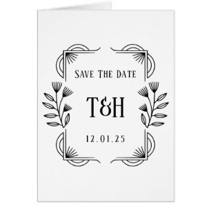 Art Deco Botanical Monogram Save The Date Card