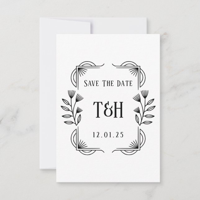 Art Deco Botanical Monogram Wedding Save The Date Invitation (Front)
