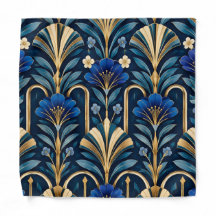 Art Deco Botanical Pattern. Sapphire Blue