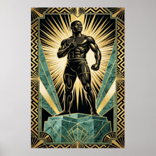 Art Deco Boxer Athlete Champion Gold Teal Poster