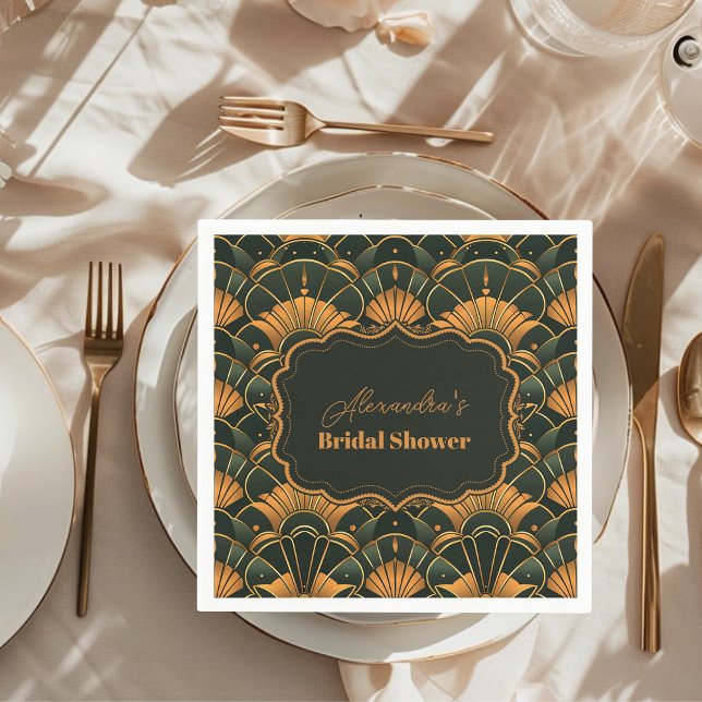 Art Deco Bridal Diamond Gold and Green  Napkins (Creator Uploaded)
