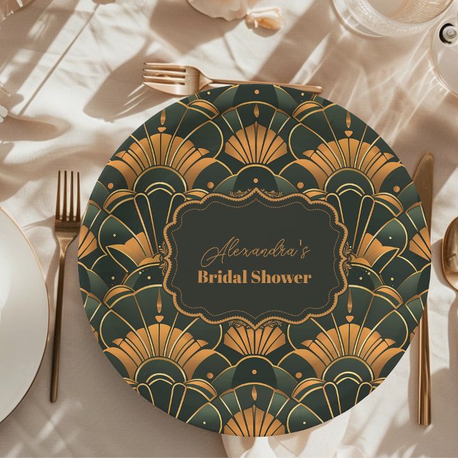 Art Deco Bridal Diamond Gold and Green  Paper Plates (Creator Uploaded)