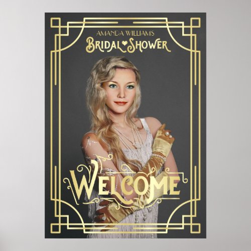 Art Deco Bridal Shower Add Your Photo Gold Welcome Poster