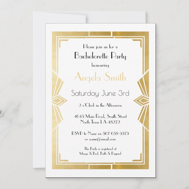 Art Deco Bridal Shower Bachelorette Party 1920's Invitation (Front)