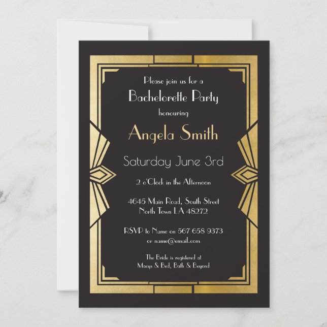 Art Deco Bridal Shower Bachelorette Party Gatsby Invitation (Front)