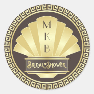 Art Deco Bridal Shower Elegant Gold Chocolate Classic Round Sticker