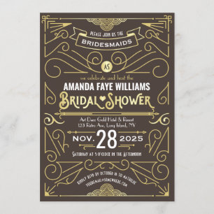 Art Deco Bridal Shower Elegant Gold Chocolate Invitation