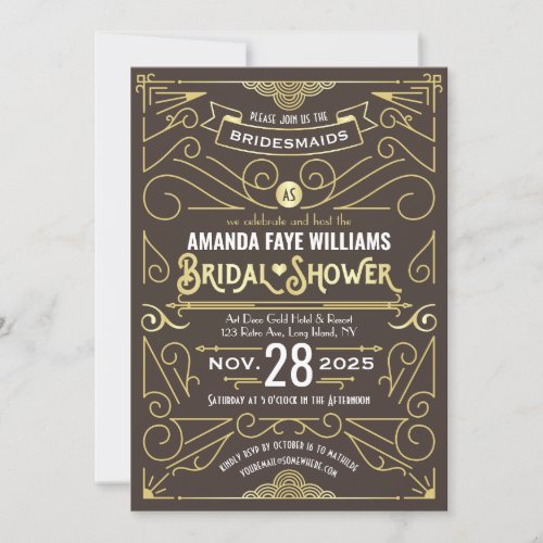 Art Deco Bridal Shower Elegant Gold Chocolate Invitation