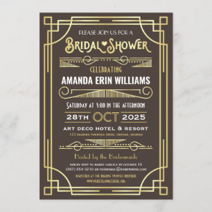 Art Deco Bridal Shower Elegant Gold Chocolate Invitation