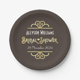 Art Deco Bridal Shower Elegant Gold Chocolate Paper Plates